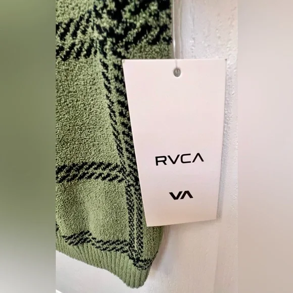 RVCA‎ XS Leaf Green Plaid Crop Sweater Betty Top Short Sleeve Grunge NWT - Picture 10 of 12